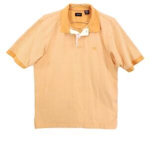 IZOD Polo Mens Large Orange White Striped Short Sleeve Casual Preppy Logo Shirt